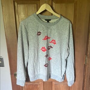 Gray Sweatshirt with Red Lip Print